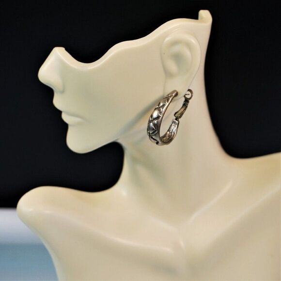 Scandinavian Modernist Pewter Hoop Earrings Vintage Silver Tone Makers Mark - Picture 6 of 7
